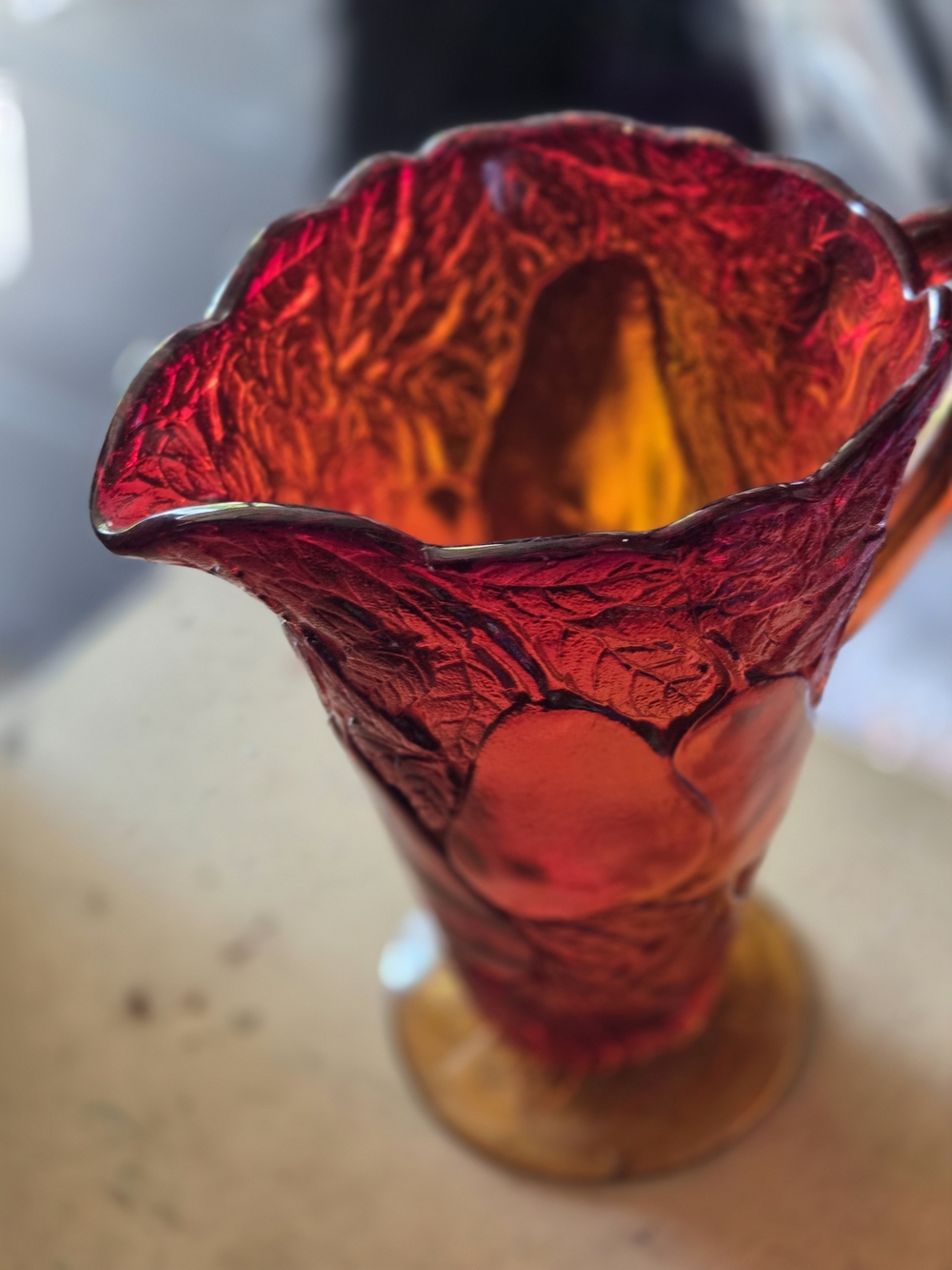 vintage Tiara Exclusives Amberina "Sweet Pear" glass pitcher